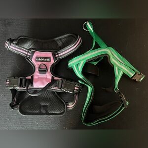 Medium Pink and Green No-Pull Dog Harness Set